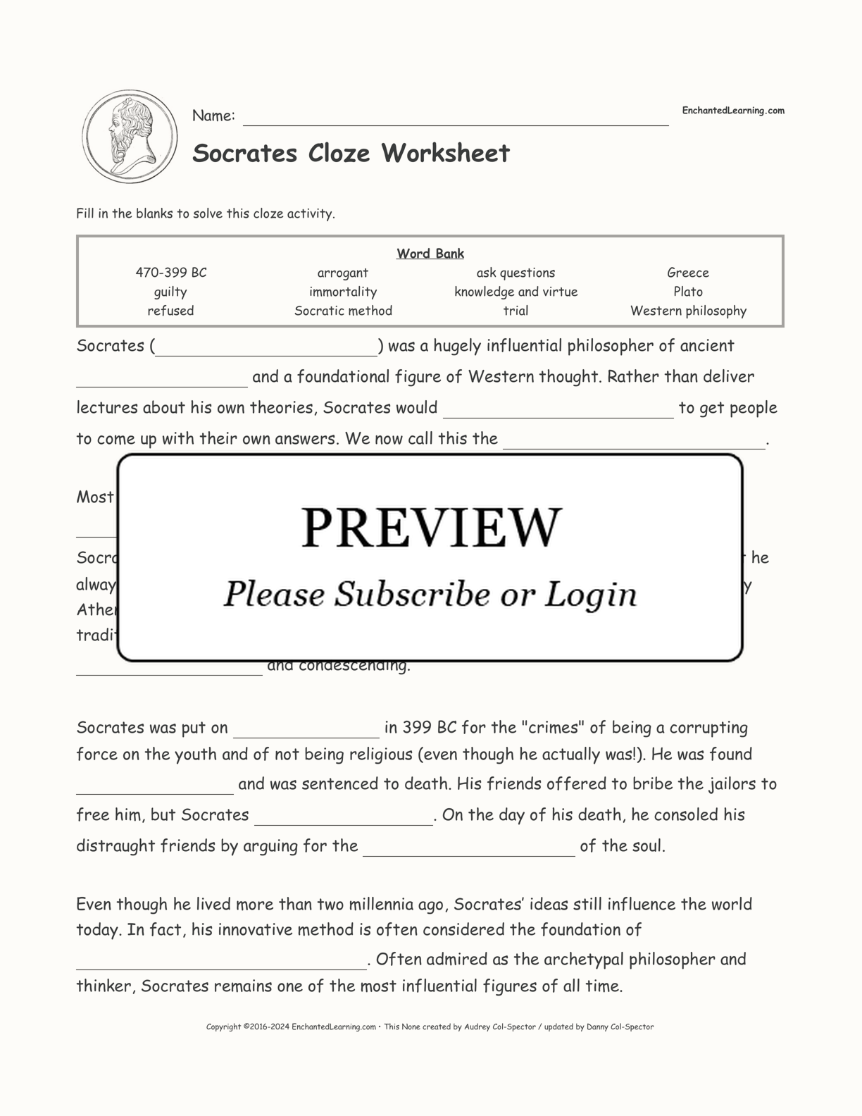 Socrates Cloze Worksheet interactive worksheet page 1