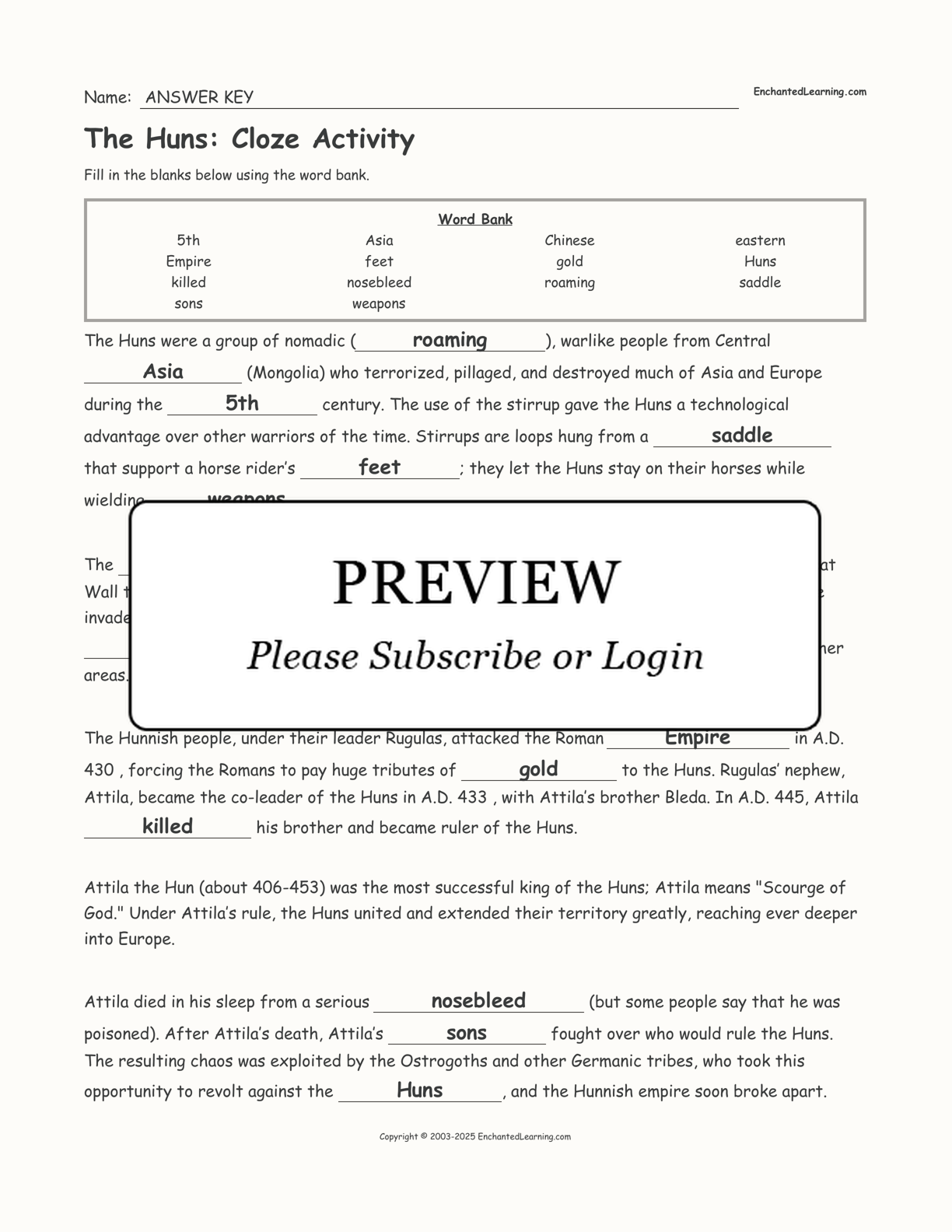 The Huns: Cloze Activity interactive worksheet page 2