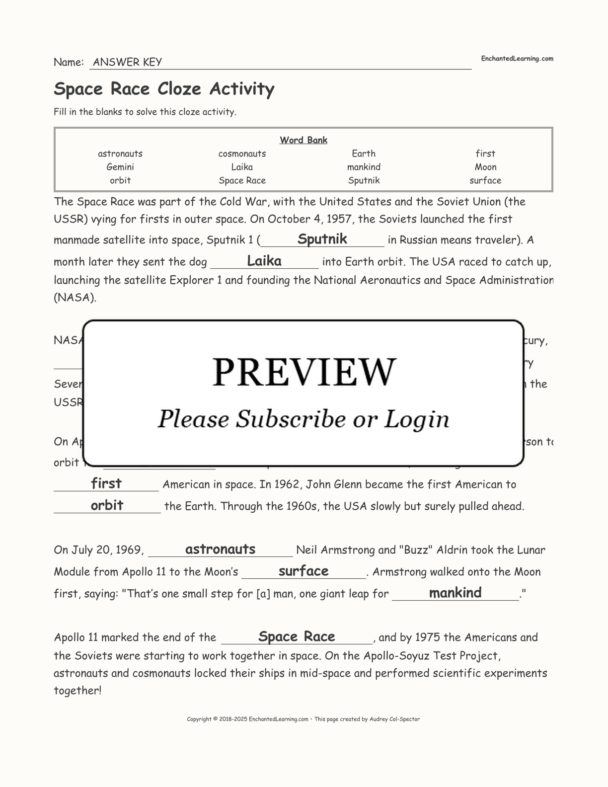 Space Race Cloze Activity interactive worksheet page 2