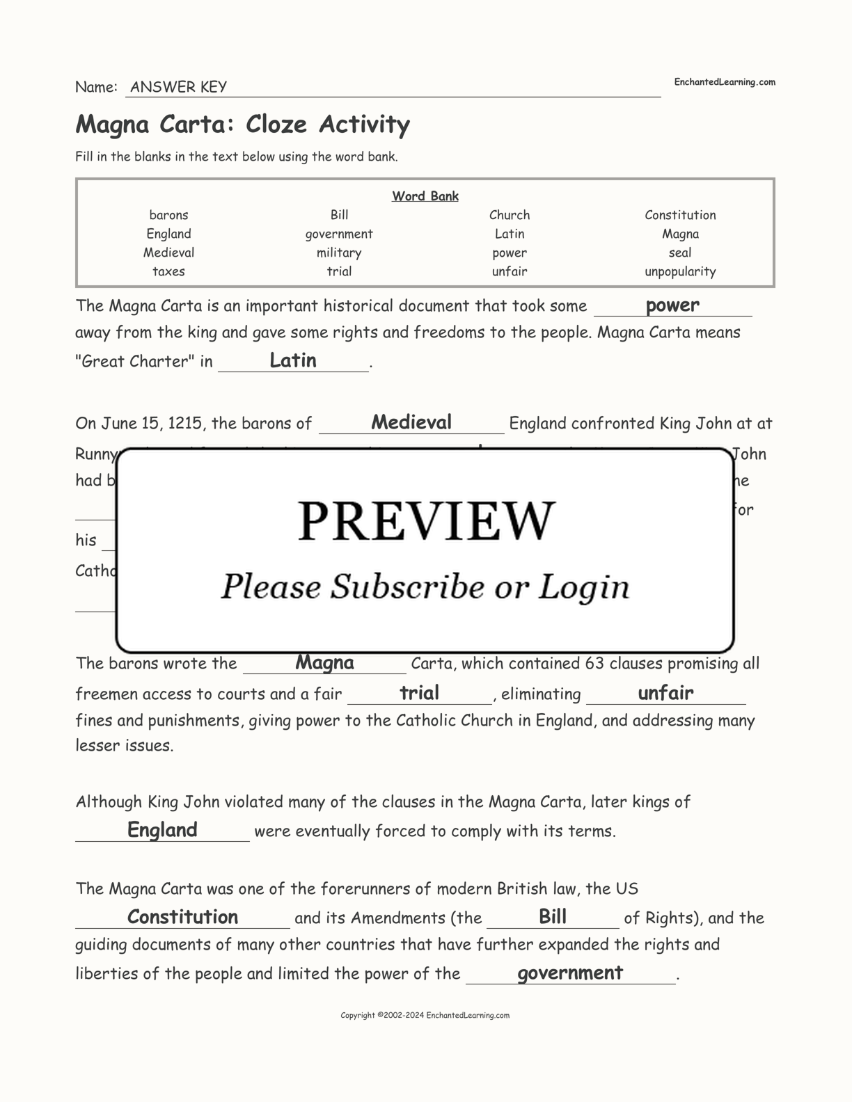 Magna Carta: Cloze Activity interactive worksheet page 2