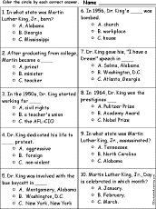 Martin Luther King Questions Worksheets