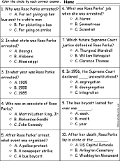 Rosa Parks - Multiple choice comprehension quiz: EnchantedLearning.com