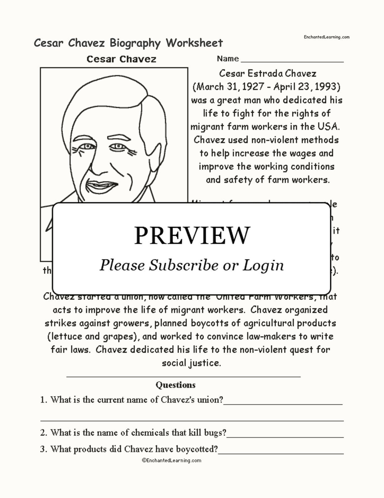 Cesar Chavez Biography Worksheet interactive worksheet page 1