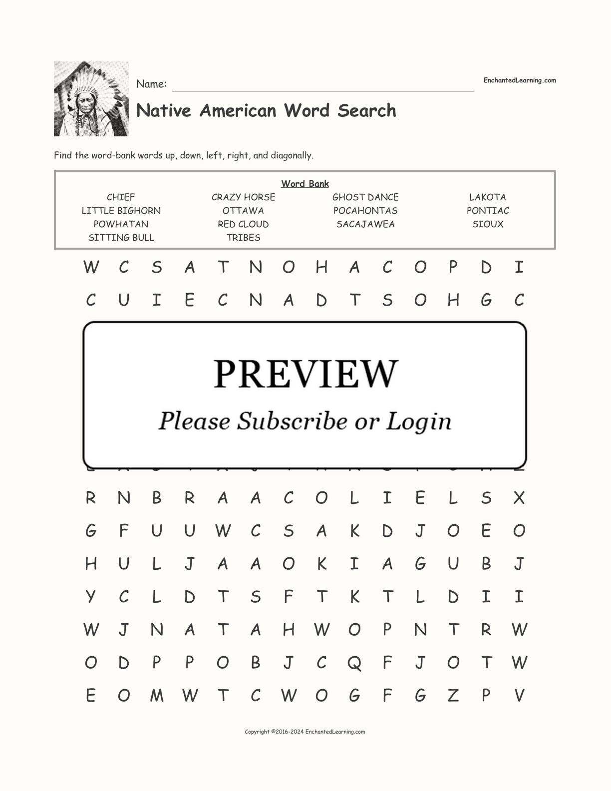 Native American Word Search interactive worksheet page 1