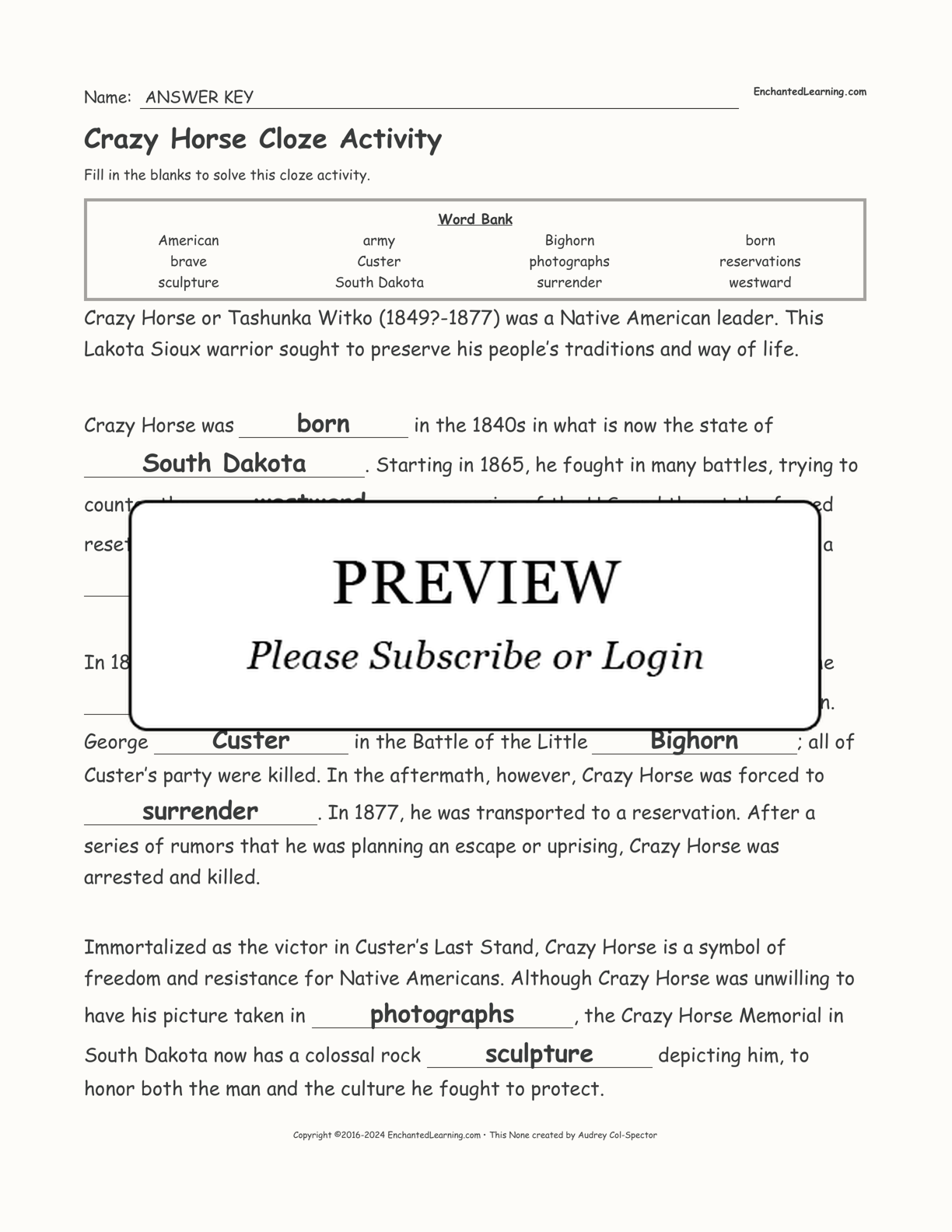 Crazy Horse Cloze Activity interactive worksheet page 2