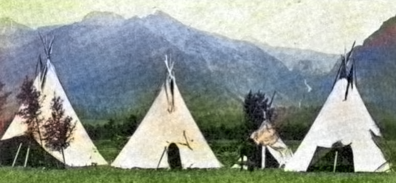 Flathead Tipis, in: Indian School Journal, vol. 7, no.3, gennaio. 1907, pag. 12, testa Piatta Tribù di Indiani e la loro Bellissima Prenotazione, foto di Edw Fischi