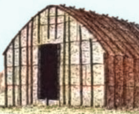 fața Iroquois longhouse, aproximativ 1900