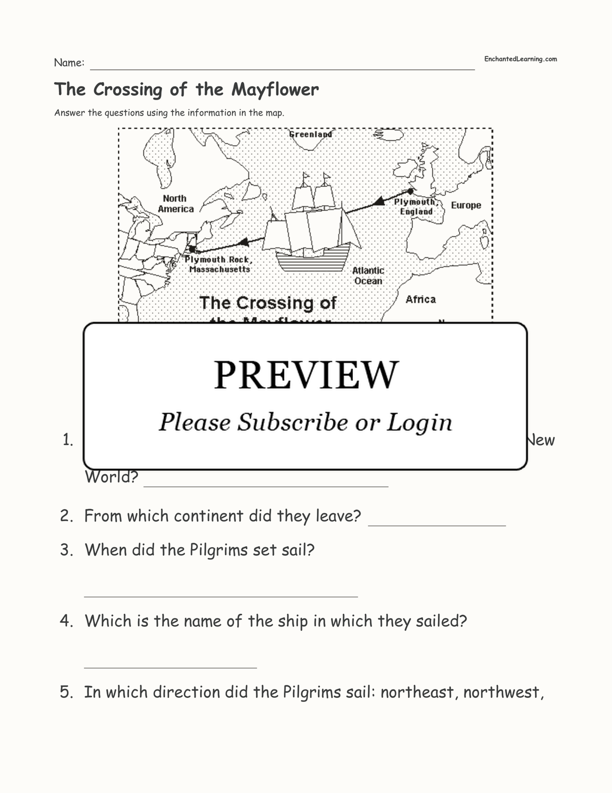 The Crossing of the Mayflower interactive worksheet page 1