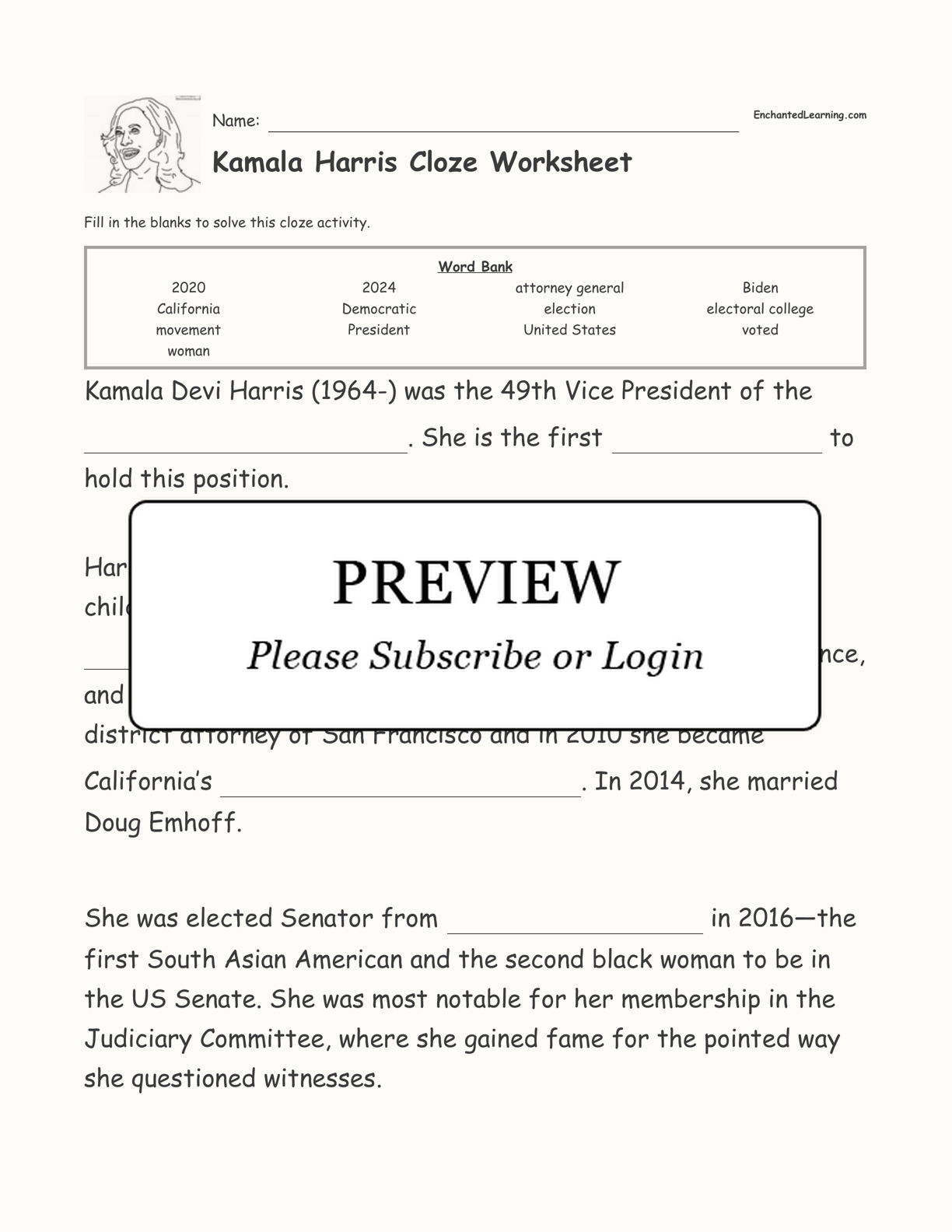 Kamala Harris Cloze Worksheet interactive worksheet page 1