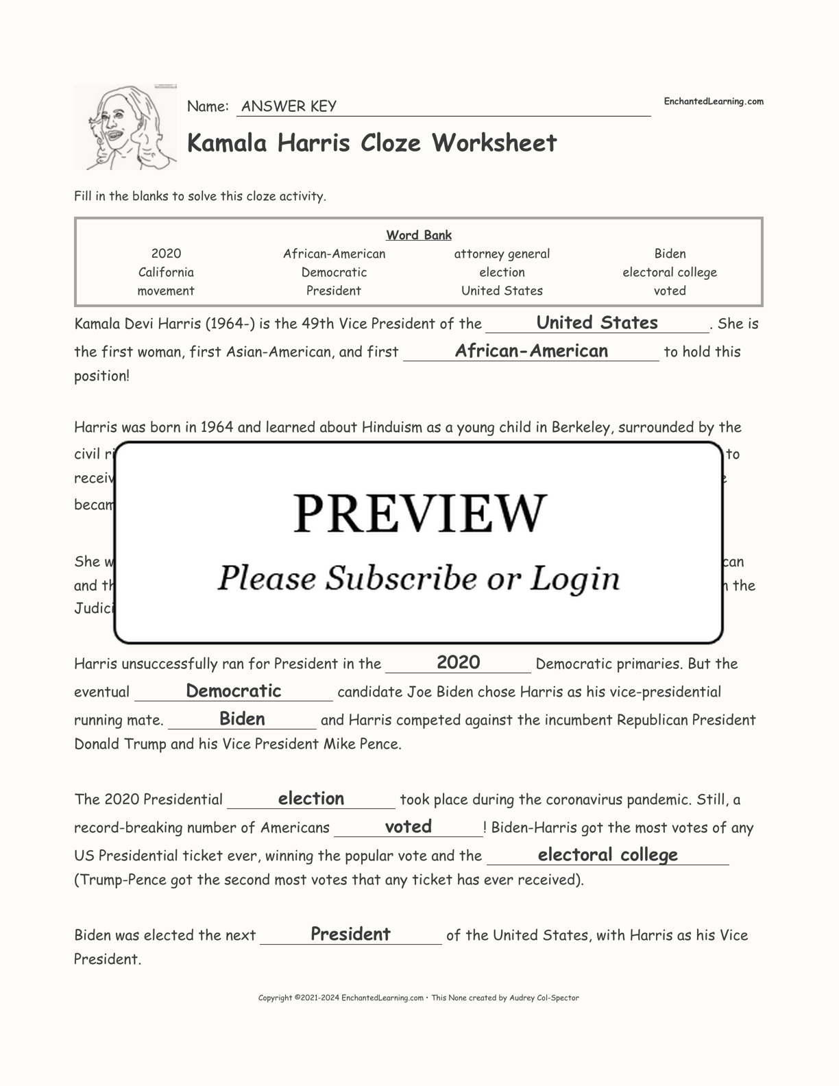 Kamala Harris Cloze Worksheet interactive worksheet page 2