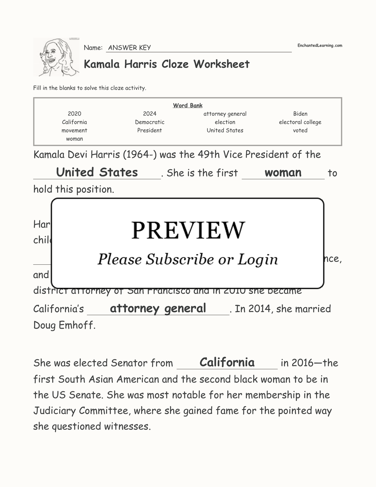 Kamala Harris Cloze Worksheet interactive worksheet page 3