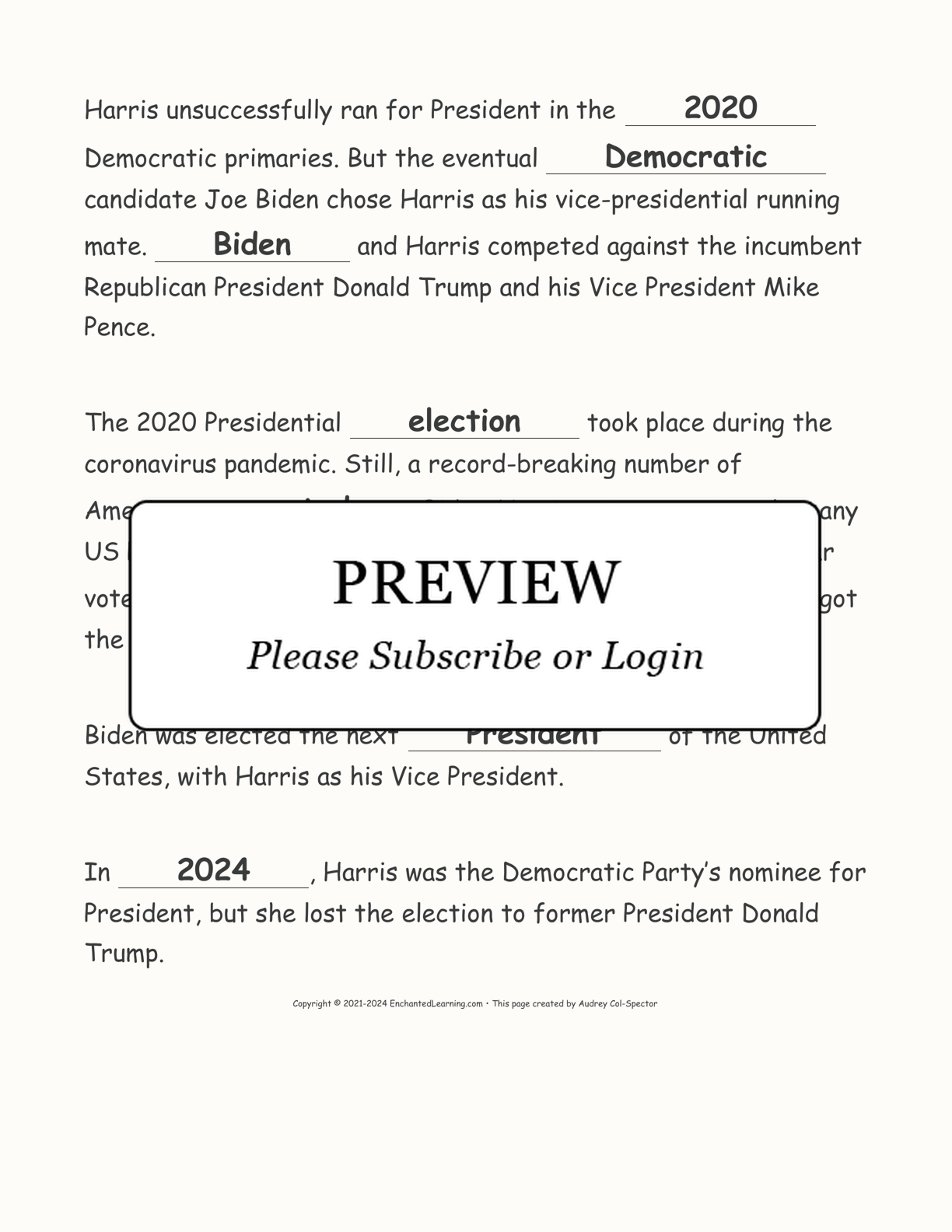 Kamala Harris Cloze Worksheet interactive worksheet page 4