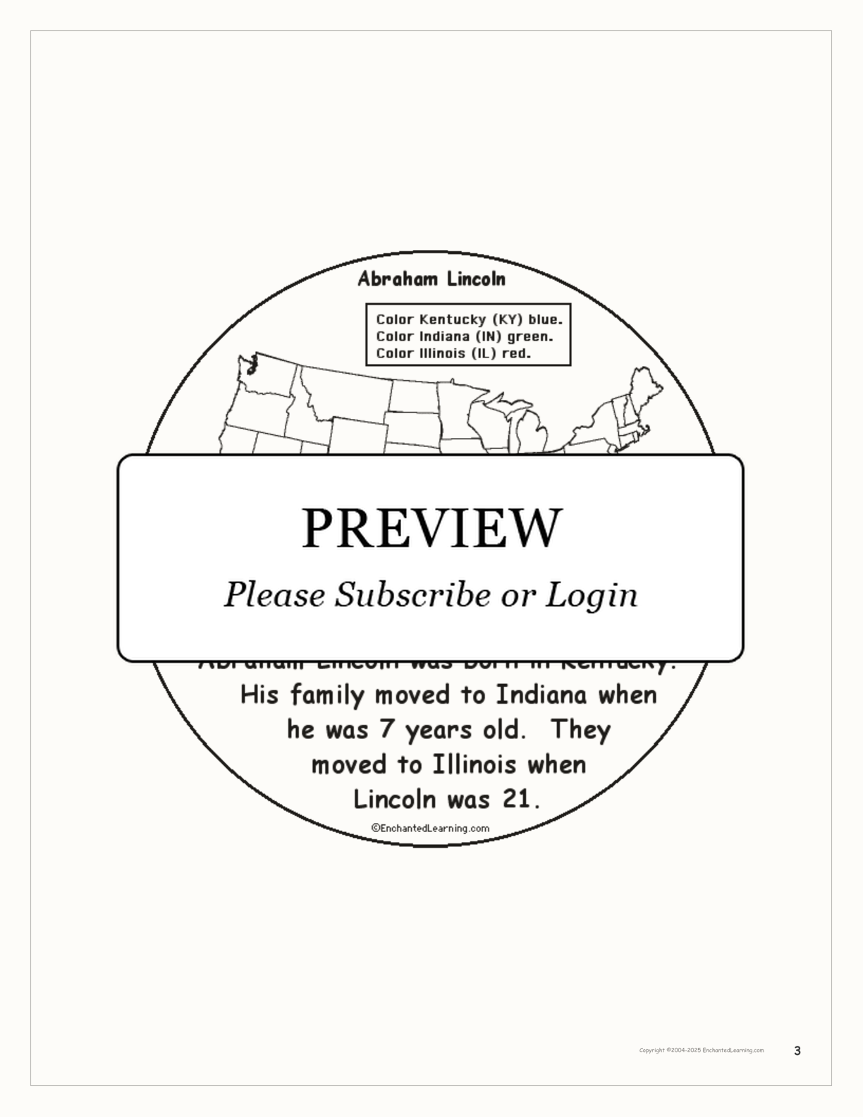 Abraham Lincoln Book interactive printout page 3