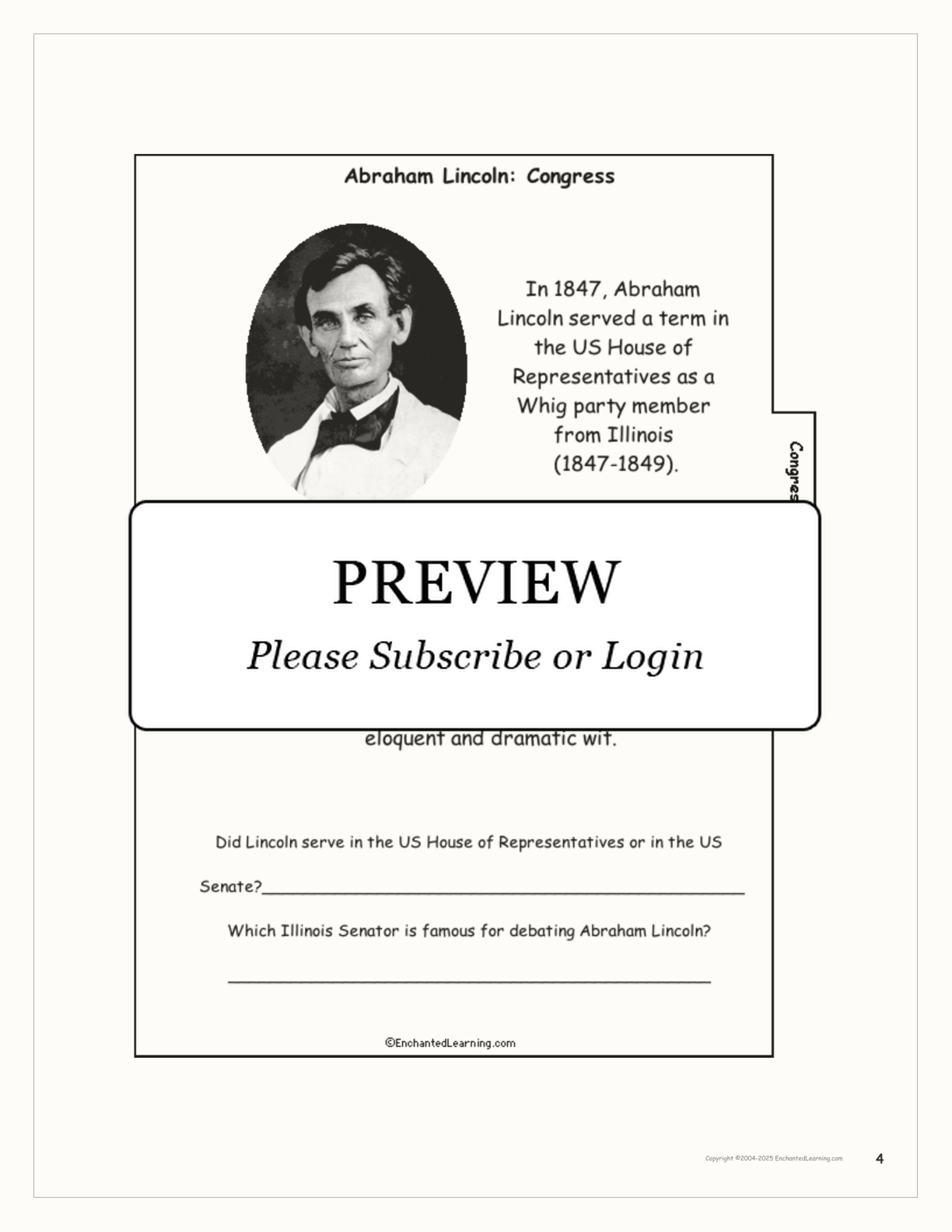 Abraham Lincoln Book interactive printout page 4