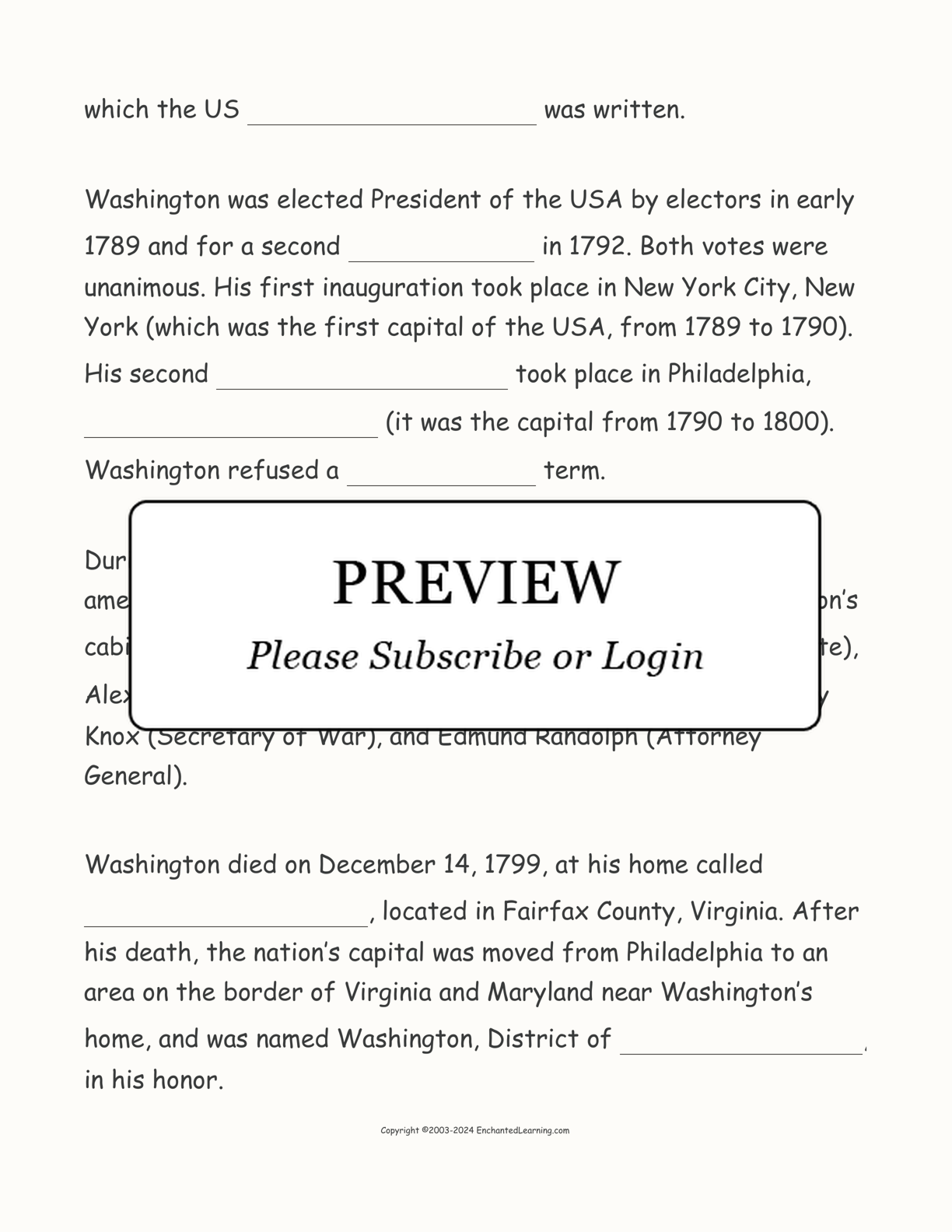 George Washington: Cloze Activity interactive worksheet page 2