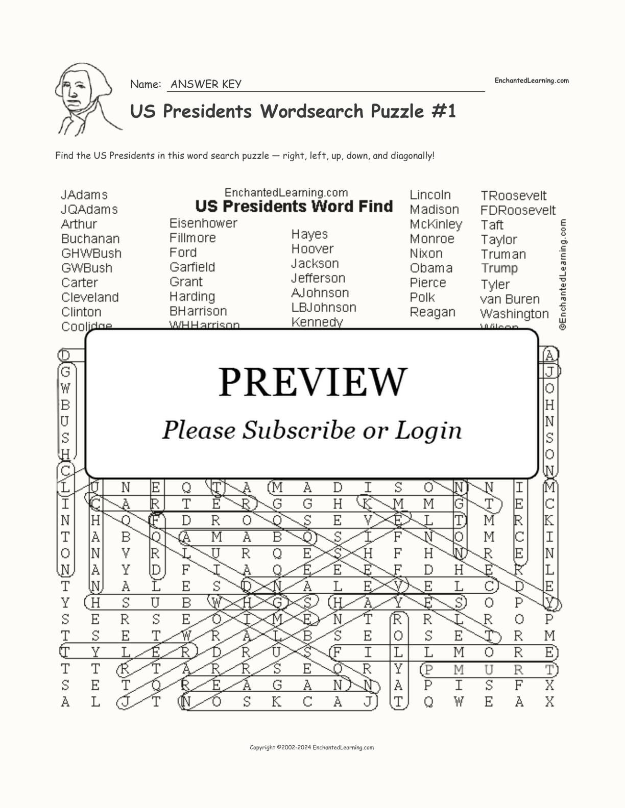 US Presidents Wordsearch Puzzle #1 interactive worksheet page 2