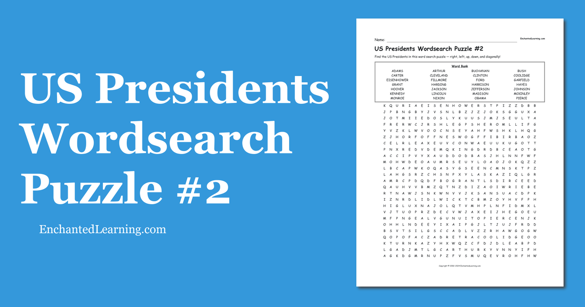 US Presidents Wordsearch Puzzle #2 - Enchanted Learning