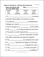 Musical Instruments: Spelling Word Questions