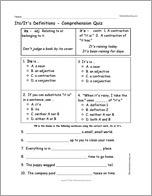 Its/It's Definitions - Comprehension Quiz