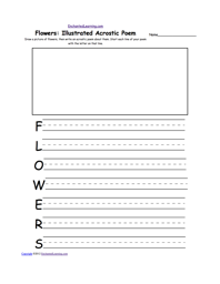 Flowers Illustrated Acrostic Poem Worksheet:  Worksheet Printout