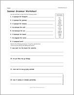 Summer Grammar Worksheet