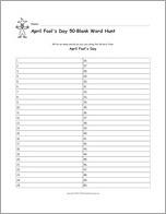 April Fool's Day Word Hunt Worksheet - 50 Blanks