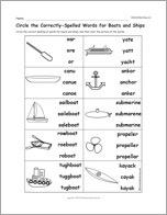 Circle the Correctly-Spelled Words for Boats and Ships