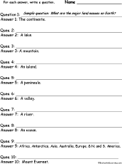 Landform Words: Write a Question for Each Answer