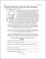 President Gerald Ford, Read and Answer Worksheet