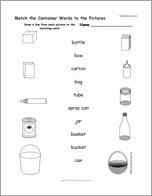 Match the Container Words to the Pictures