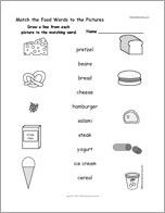 Match the Food Words to the Pictures