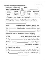 Baseball Spelling Word Questions