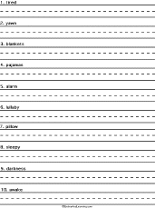 Write a Sentence for Each Bedtime Word