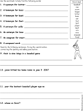 Baseball Grammar Potpourri Worksheet