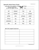 Butterfly Word Pieces Puzzle