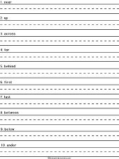 Write a Sentence for Each Location Word