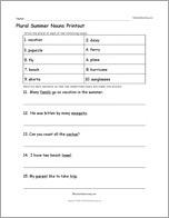 Plural Summer Nouns Printout