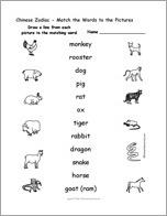 Chinese Zodiac - Match the Words to the Pictures