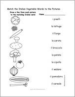 Match the Italian Vegetable Words to the Pictures