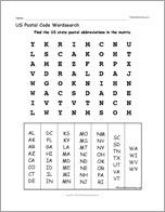 US Postal Code Wordsearch