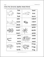 Circle the Correctly-Spelled Animal Words