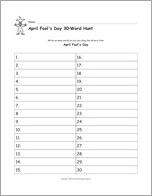 April Fool's Day Word Hunt Worksheet - 30 Blanks