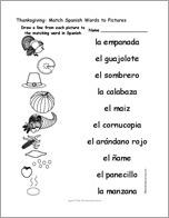 Thanksgiving: Match Spanish Words to Pictures