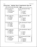 Contractions - Multiple Choice Comprehension Quiz #2