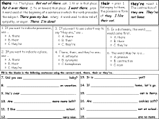 There/Their/They're Definitions - Comprehension Quiz