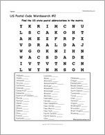 US Postal Code Wordsearch #2