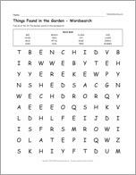 Things Found in the Garden - Wordsearch