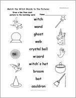 Match the Witch Words to the Pictures