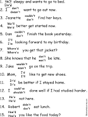 Circle the Correct Contractions Printout #2