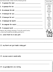 Family Grammar Potpourri Worksheet